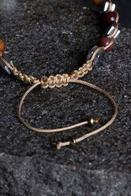 Sertifikalı Jasper, Hematit Doğal Taş Makrome Bileklik - 3