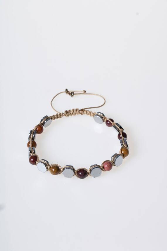 Sertifikalı Jasper, Hematit Doğal Taş Makrome Bileklik - 5