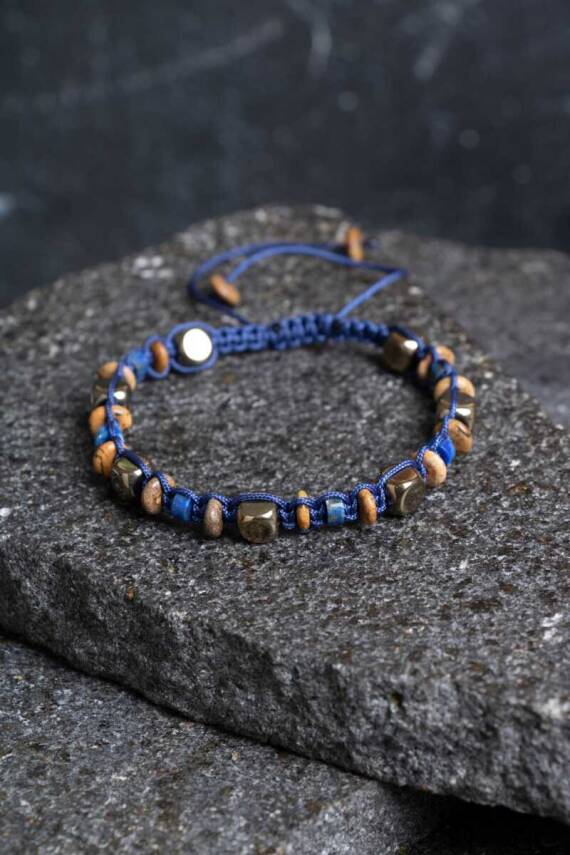Sertifikalı Jasper, Lapis Lazuli, Hematit Doğal Taş Makrome Bileklik (SK364) - 1
