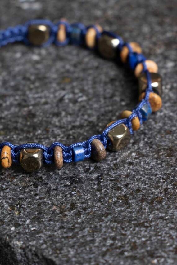 Sertifikalı Jasper, Lapis Lazuli, Hematit Doğal Taş Makrome Bileklik (SK364) - 2