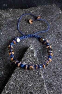 Sertifikalı Jasper, Lapis Lazuli, Hematit Doğal Taş Makrome Bileklik (SK364) - 4