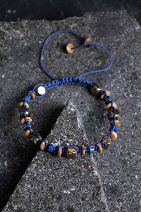 Sertifikalı Jasper, Lapis Lazuli, Hematit Doğal Taş Makrome Bileklik (SK364) - 4