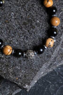 Sertifikalı Jasper, Obsidyen, Hematit Doğal Taş Makrome Bileklik - 3