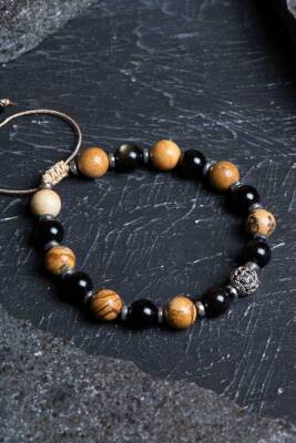 Sertifikalı Jasper, Obsidyen, Hematit Doğal Taş Makrome Bileklik - 5