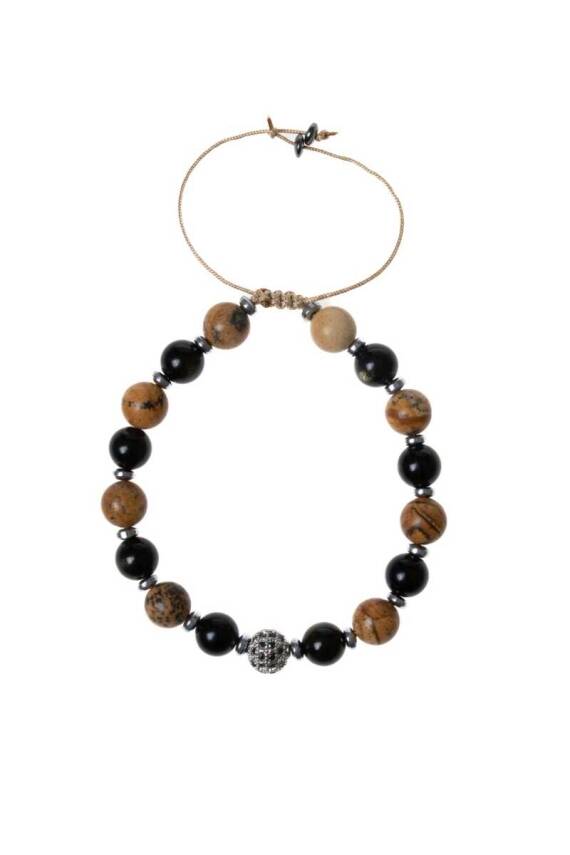 Sertifikalı Jasper, Obsidyen, Hematit Doğal Taş Makrome Bileklik - 6