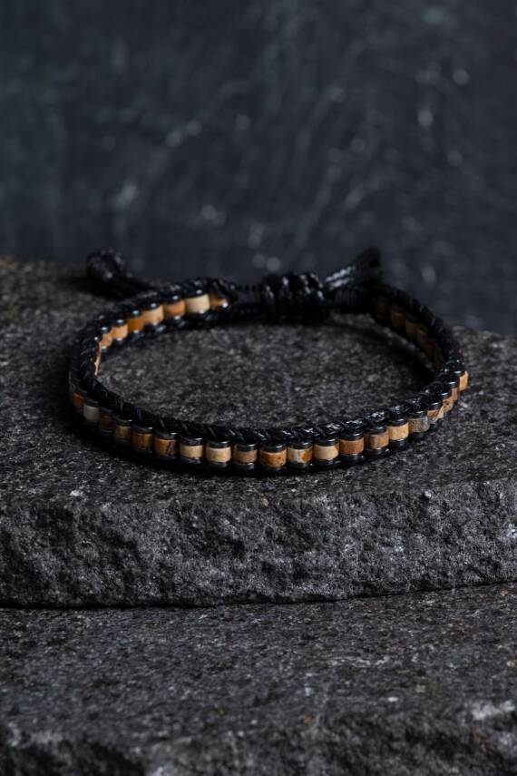 Sertifikalı Jasper Özel Tasarım Deri Doğal Taş Makrome Bileklik (SK:395) - 1