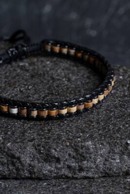 Sertifikalı Jasper Özel Tasarım Deri Doğal Taş Makrome Bileklik (SK:395) - 3