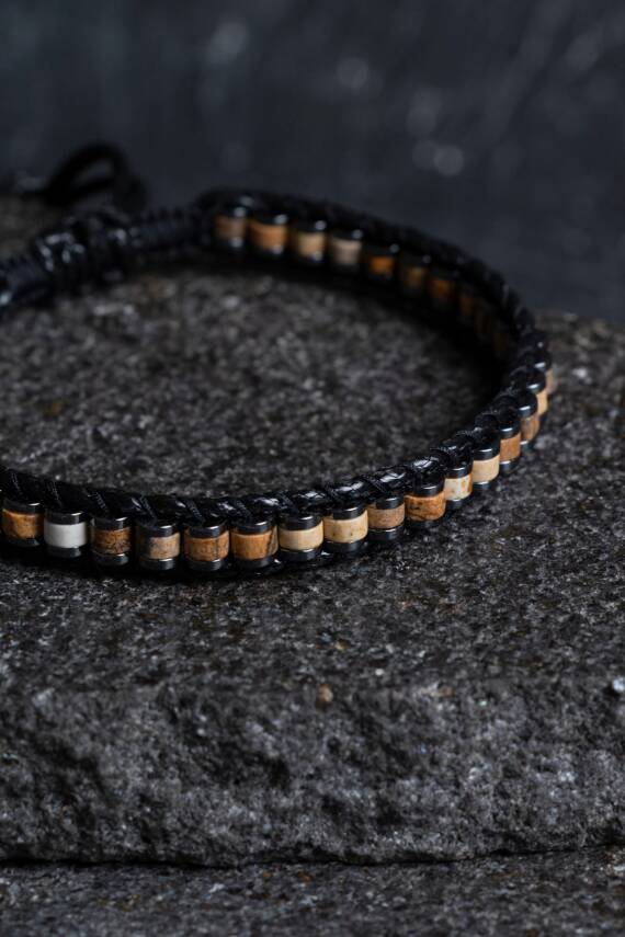 Sertifikalı Jasper Özel Tasarım Deri Doğal Taş Makrome Bileklik (SK:395) - 3