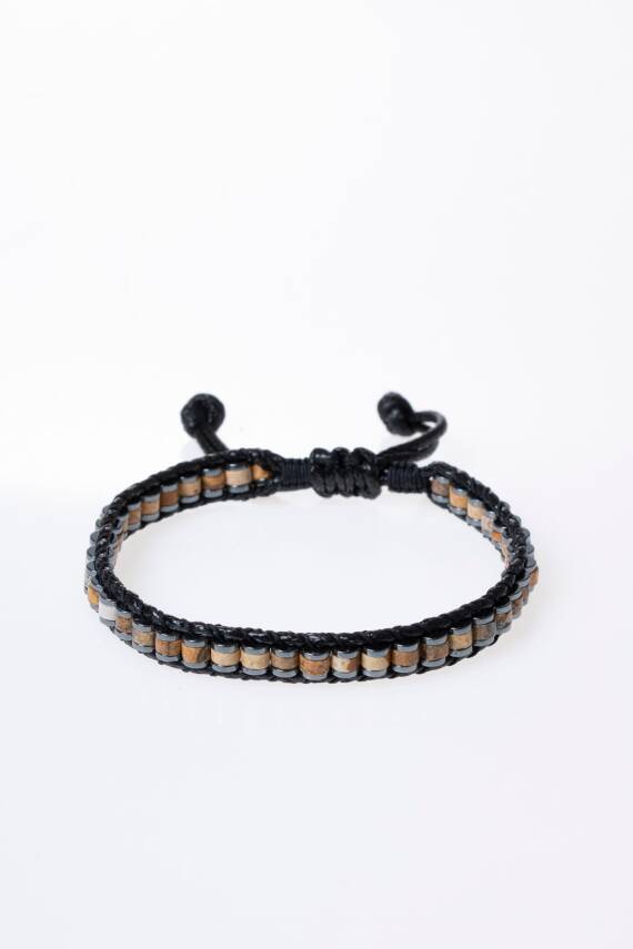 Sertifikalı Jasper Özel Tasarım Deri Doğal Taş Makrome Bileklik (SK:395) - 5