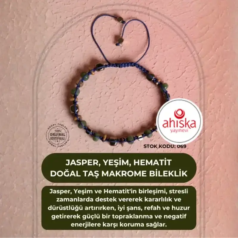 Sertifikalı Jasper, Yeşim, Hematit Doğal Taş Makrome Bileklik (SK069) - 1