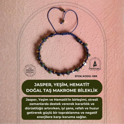 Sertifikalı Jasper, Yeşim, Hematit Doğal Taş Makrome Bileklik (SK:069) - 2