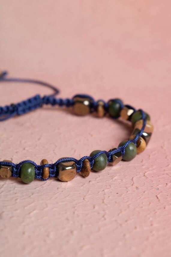 Sertifikalı Jasper, Yeşim, Hematit Doğal Taş Makrome Bileklik (SK:069) - 3