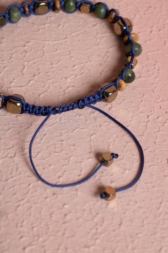 Sertifikalı Jasper, Yeşim, Hematit Doğal Taş Makrome Bileklik (SK:069) - 4