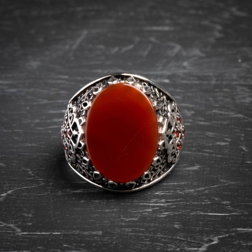 Sertifikalı Kalp Çakrası Akik Yüzük 925 Ayar Gümüş (Erkek) - 3