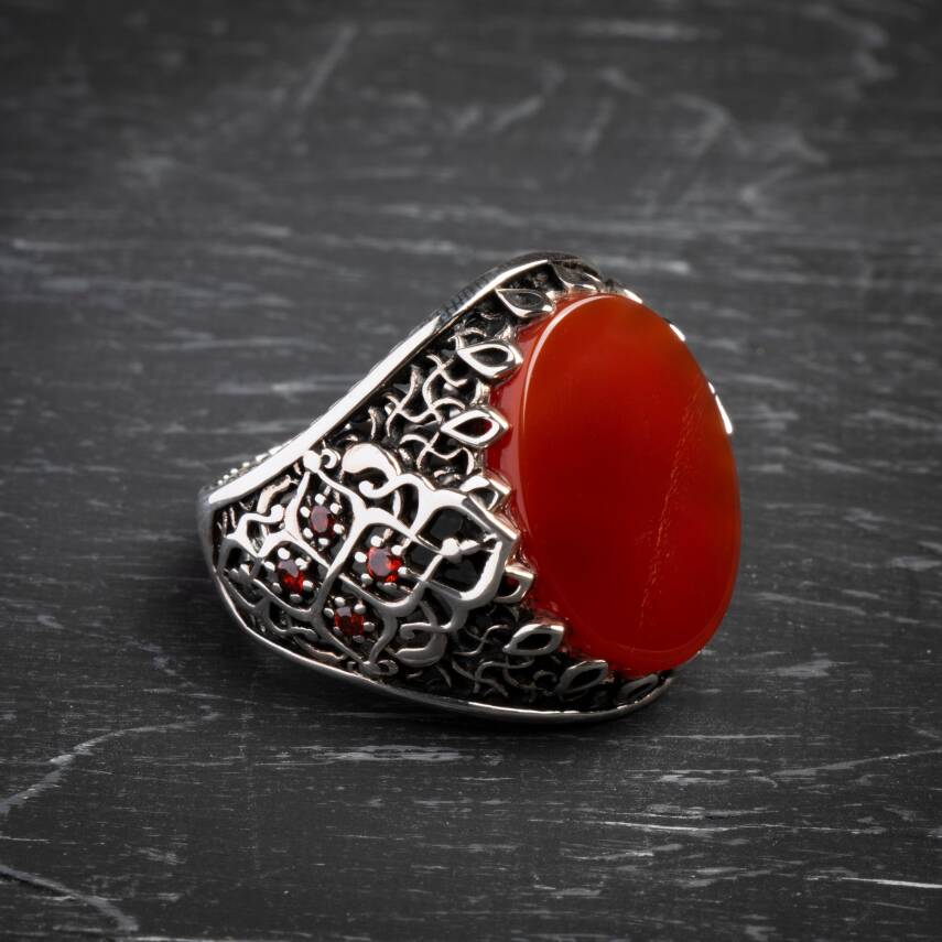 Sertifikalı Kalp Çakrası Akik Yüzük 925 Ayar Gümüş (Erkek) - 5