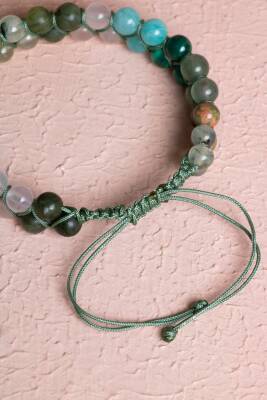 Sertifikalı Kalp Çakrası Çift Sıra Doğal Taş Makrome Bileklik - 4