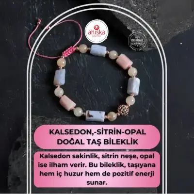 Sertifikalı Kalsedon, Sitrin ve Opal Doğal Taş Bileklik - Doğal Taş (1)