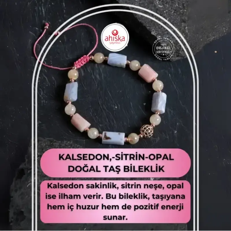 Sertifikalı Kalsedon, Sitrin ve Opal Doğal Taş Bileklik - 2