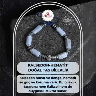 Sertifikalı Kalsedon ve Hematit Doğal Taş Bileklik - Doğal Taş (1)