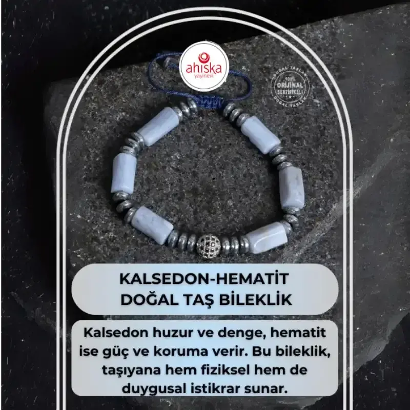 Sertifikalı Kalsedon ve Hematit Doğal Taş Bileklik - 2