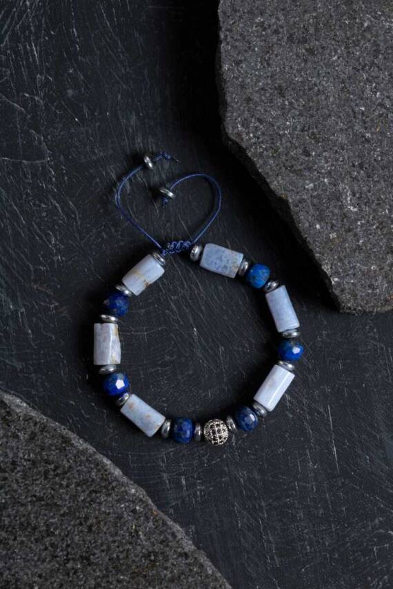 Sertifikalı Kalsedon ve Lapis Lazuli Doğal Taş Bileklik - 1