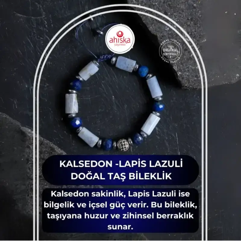 Sertifikalı Kalsedon ve Lapis Lazuli Doğal Taş Bileklik - 2