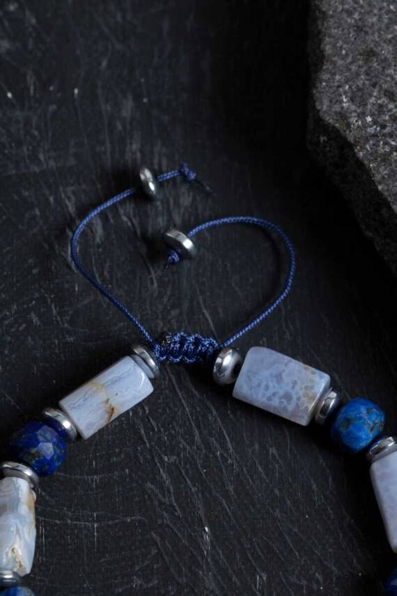 Sertifikalı Kalsedon ve Lapis Lazuli Doğal Taş Bileklik - 3