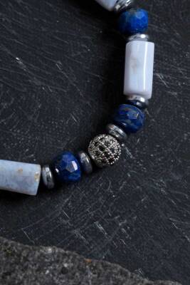 Sertifikalı Kalsedon ve Lapis Lazuli Doğal Taş Bileklik - 4