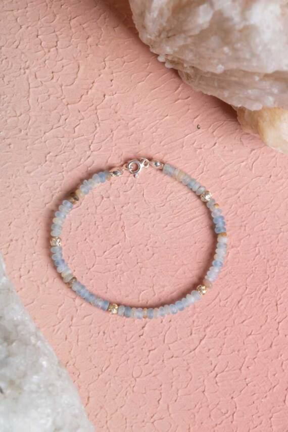 Sertifikalı Kalsit Gümüş Aparatlı Doğal Taş Bileklik (SK282) - 1