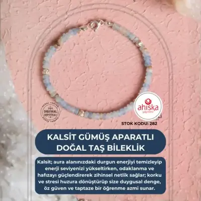 Sertifikalı Kalsit Gümüş Aparatlı Doğal Taş Bileklik (SK282) - Doğal Taş (1)