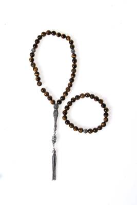 Sertifikalı Kaplan Gözü 925 Ayar Gümüş 8 mm İmameli Tesbih & Bileklik Seti - Osmanlı Doğal Taş