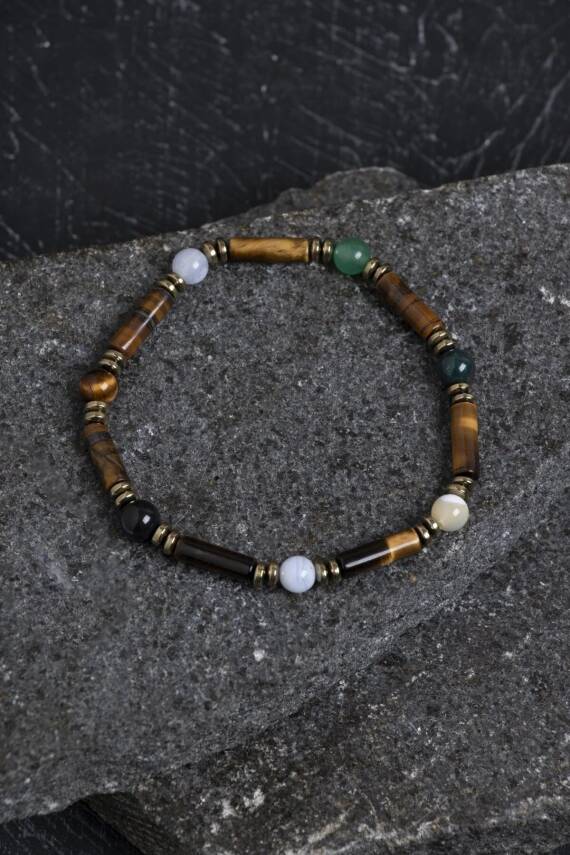 Sertifikalı Kaplan Gözü, Aventurin ve Kalsedon Yengeç Bilekliği - 1