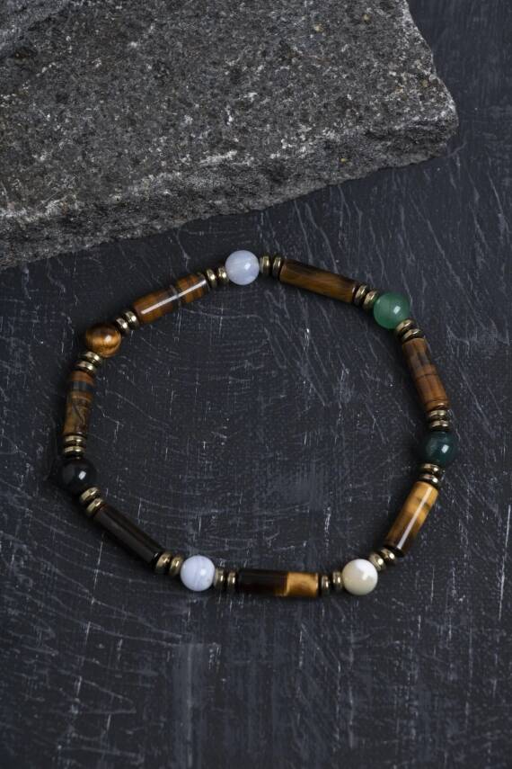 Sertifikalı Kaplan Gözü, Aventurin ve Kalsedon Yengeç Bilekliği - 3