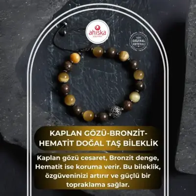 Sertifikalı Kaplan Gözü, Bronzit, Hematit Doğal Taş Makrome Bileklik - Doğal Taş (1)