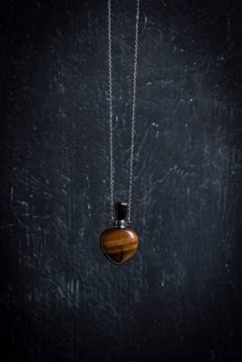 Sertifikalı Kaplan Gözü Doğal Taş Esans Şişesi Kolye - Osmanlı Doğal Taş