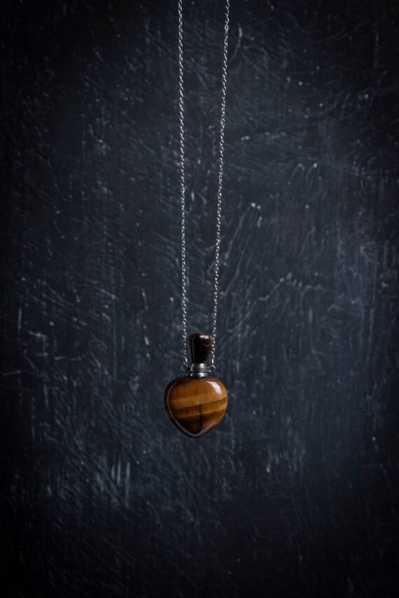 Sertifikalı Kaplan Gözü Doğal Taş Esans Şişesi Kolye - 1