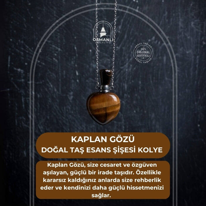 Sertifikalı Kaplan Gözü Doğal Taş Esans Şişesi Kolye - 2