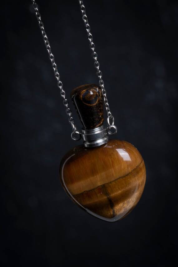 Sertifikalı Kaplan Gözü Doğal Taş Esans Şişesi Kolye - 3