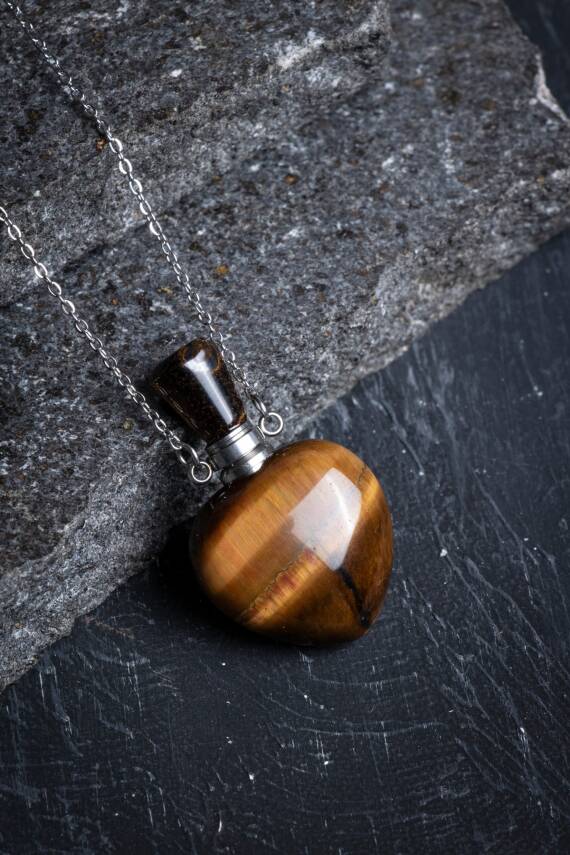 Sertifikalı Kaplan Gözü Doğal Taş Esans Şişesi Kolye - 4