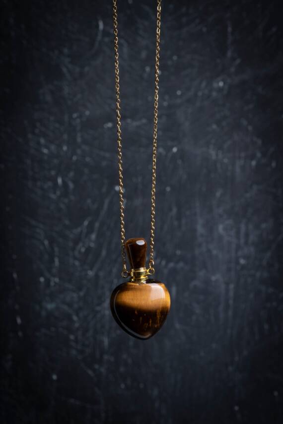 Sertifikalı Kaplan Gözü Doğal Taş Esans Şişesi Kolye - 1