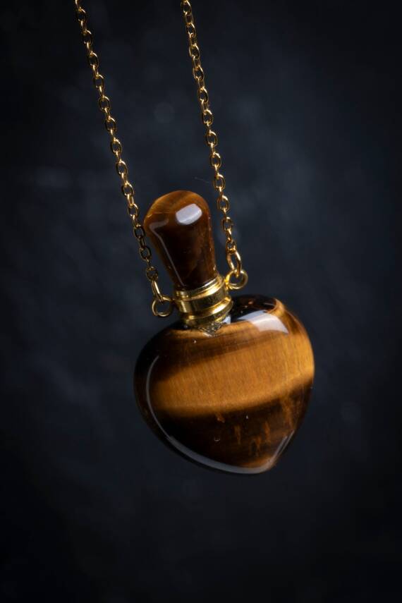 Sertifikalı Kaplan Gözü Doğal Taş Esans Şişesi Kolye - 3