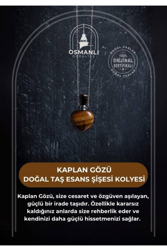 Sertifikalı Kaplan Gözü Doğal Taş Esans Şişesi Kolye - 1