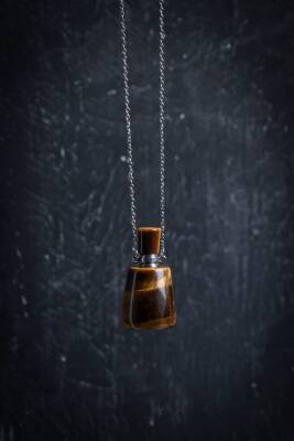 Sertifikalı Kaplan Gözü Doğal Taş Esans Şişesi Kolye - Osmanlı Doğal Taş