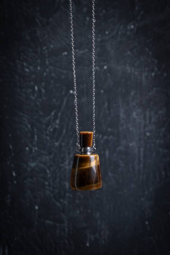 Sertifikalı Kaplan Gözü Doğal Taş Esans Şişesi Kolye - 1