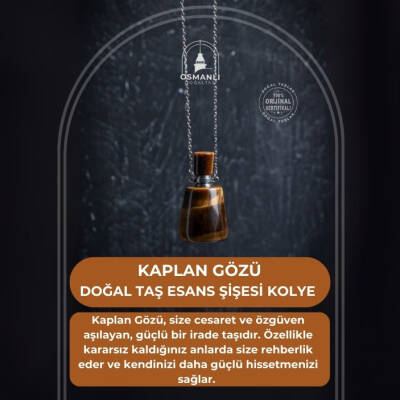 Sertifikalı Kaplan Gözü Doğal Taş Esans Şişesi Kolye - 2