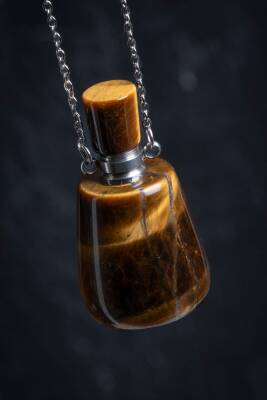 Sertifikalı Kaplan Gözü Doğal Taş Esans Şişesi Kolye - 3