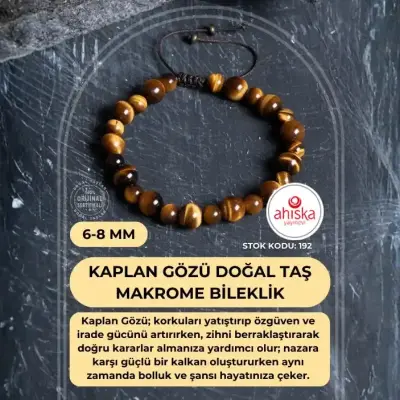 Sertifikalı Kaplan Gözü Doğal Taş Makrome Bileklik 6-8 mm (SK192) - Doğal Taş (1)