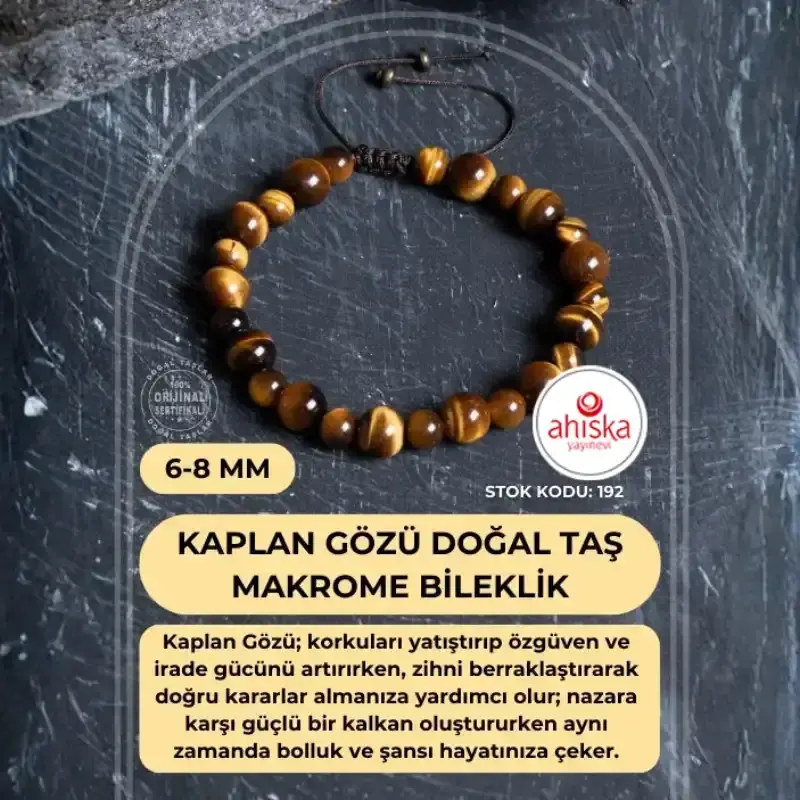 Sertifikalı Kaplan Gözü Doğal Taş Makrome Bileklik 6-8 mm (SK192) - 2