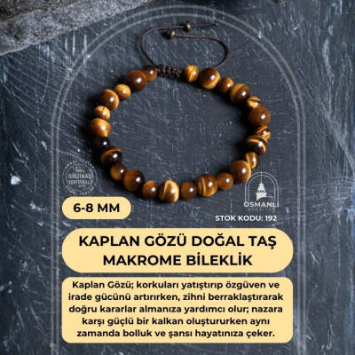 Sertifikalı Kaplan Gözü Doğal Taş Makrome Bileklik / 6-8 mm (SK:192) - 2