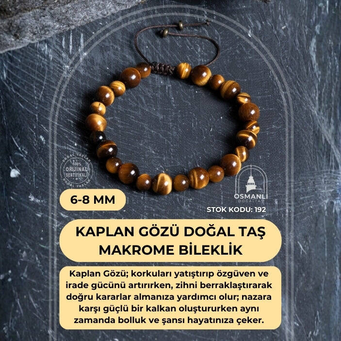 Sertifikalı Kaplan Gözü Doğal Taş Makrome Bileklik / 6-8 mm (SK:192) - 2